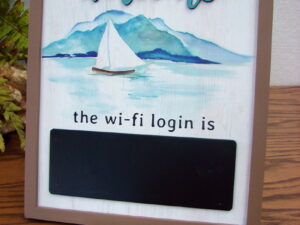 Wood Framed 3-D Sailboat Lake Theme Wi-Fi Password Desk Sign Chalkboard