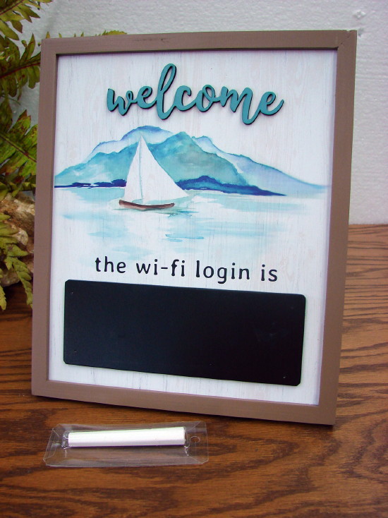 Wood Framed 3-D Sailboat Lake Theme Wi-Fi Password Desk Sign Chalkboard, Moose-R-Us.Com Log Cabin Decor