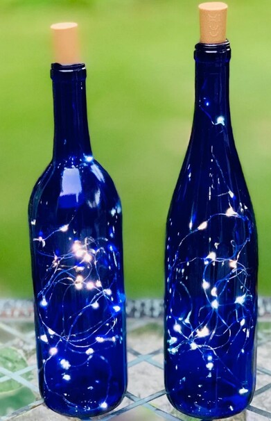 Royal Cobalt Blue Glass Bottle Tree Wine Craft Lamp NOS Wedding Beach Decor, Moose-R-Us.Com Log Cabin Decor