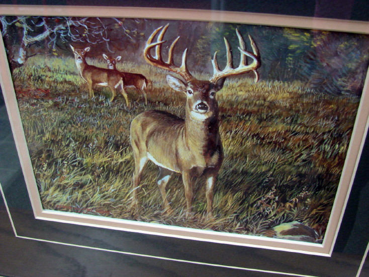 Framed Matted North American Artist Whitetail Deer Hunting Decor Picture, Moose-R-Us.Com Log Cabin Decor