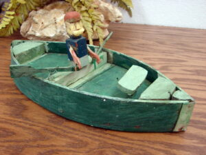 Antique Primitive Folk Art Wood Toy Row Boat Vintage Wooden Lake Decor