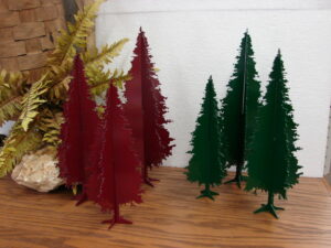 Laser Cut Detailed Iron Steel 3-D Tree Grouping Set/3 Hunter Green Cranberry Raw