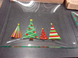 NIB Pampered Chef Glass Christmas Tray Platter Quadruple Tree Plate #2807