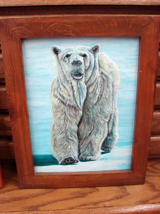 Hand Painted Polar Bear Painting Picture Pat King Original, Moose-R-Us.Com Log Cabin Decor