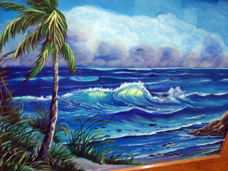 Hand Painted Stormy Ocean Scene Palm Tree Painting Picture Pat King Original, Moose-R-Us.Com Log Cabin Decor