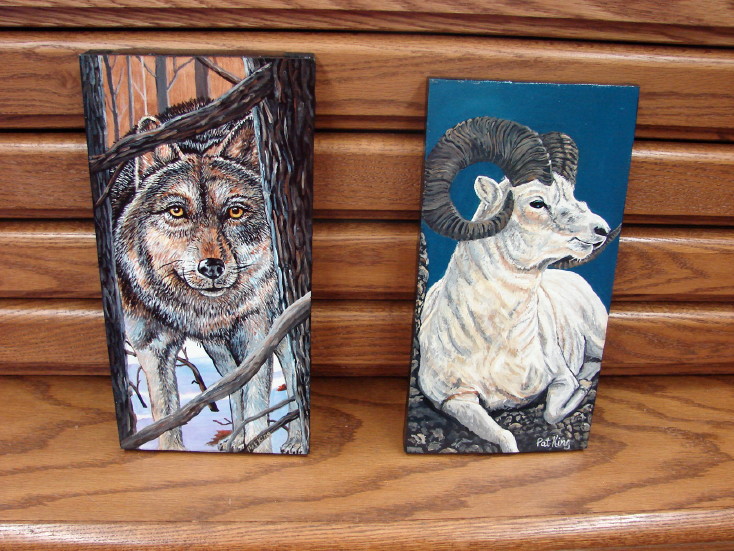 Hand Painted Wolf Painting Picture Pat King Original, Moose-R-Us.Com Log Cabin Decor