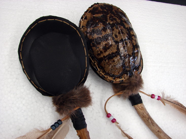 Authentic Native American Indian Turtle Shell Deer Antler Dance Rattle, Moose-R-Us.Com Log Cabin Decor