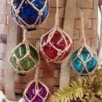 Glass Float with Fishing Net Ornament Cottage Beach Ocean Sea Shore