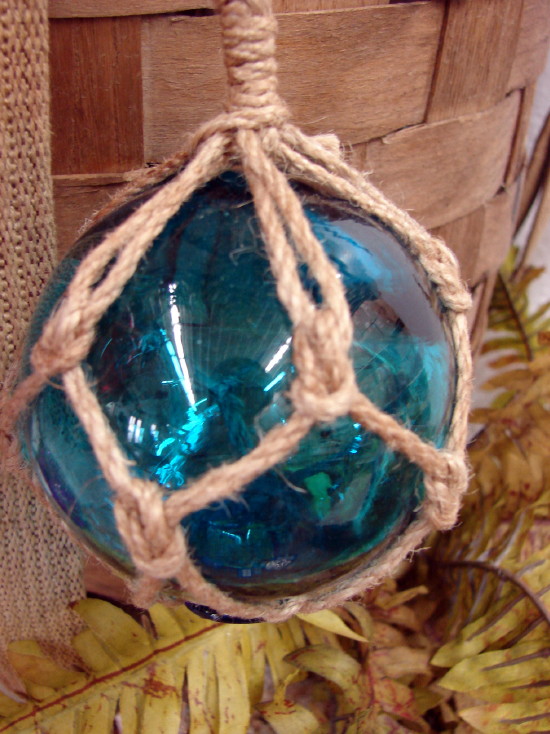 Glass Float with Fishing Net Ornament Cottage Beach Ocean Sea Shore, Moose-R-Us.Com Log Cabin Decor
