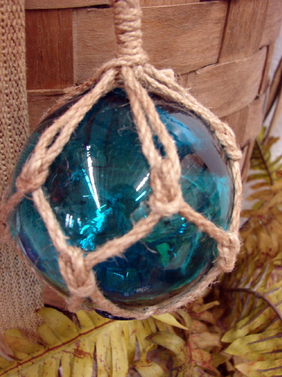 Authentic Huge Handmade Blown Glass Fishing Net Float Buoy Ball