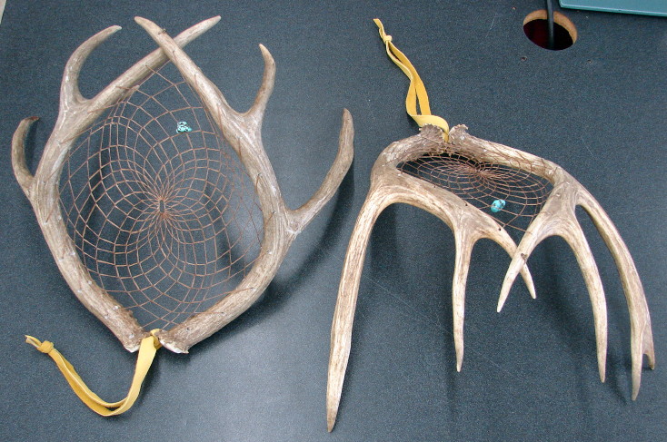 Authentic Native American Indian Dream Catcher Whitetail Deer Antler Frame, Moose-R-Us.Com Log Cabin Decor