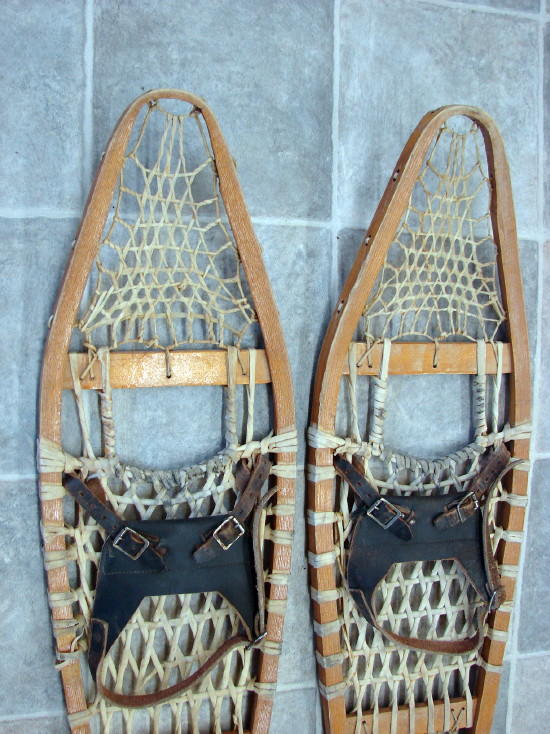 Vintage Rawhide Wood Variant Bear Paw Snowshoes Gorgeous Snow Shoe Display, Moose-R-Us.Com Log Cabin Decor