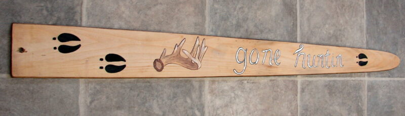 Hand Painted Antique Mink Pelt Wood Stretcher Board Welcome Sign Fishing Hunting Camping Scene, Moose-R-Us.Com Log Cabin Decor