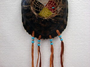 Authentic Native American Indian Turtle Shell Dream Catcher Hand Painted Cardinal Points