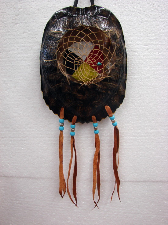 Authentic Native American Indian Turtle Shell Deer Antler Dream Catcher Cardinal Points, Moose-R-Us.Com Log Cabin Decor