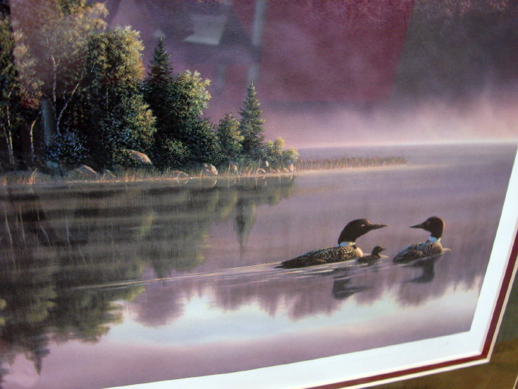 Kim Norlein Loons Cabin Beside Still Waters Artwork Framed Oak, Moose-R-Us.Com Log Cabin Decor