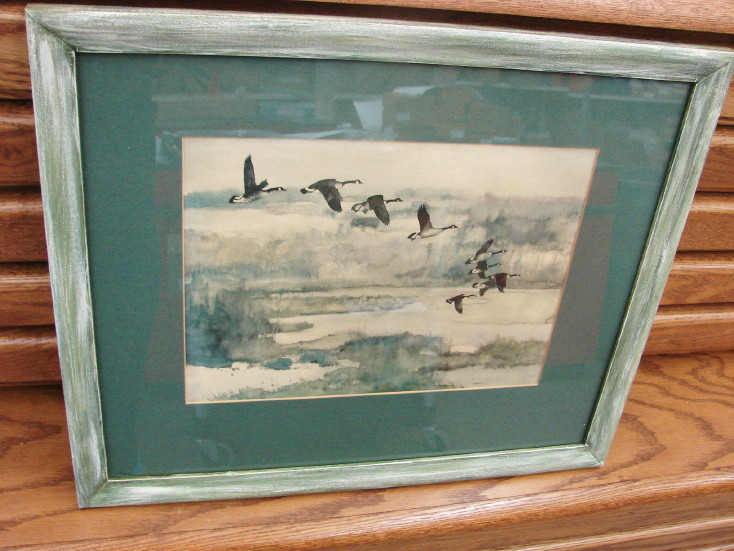 Vintage Water Color Painting Print Canadian Geese Flying Goose Picture, Moose-R-Us.Com Log Cabin Decor