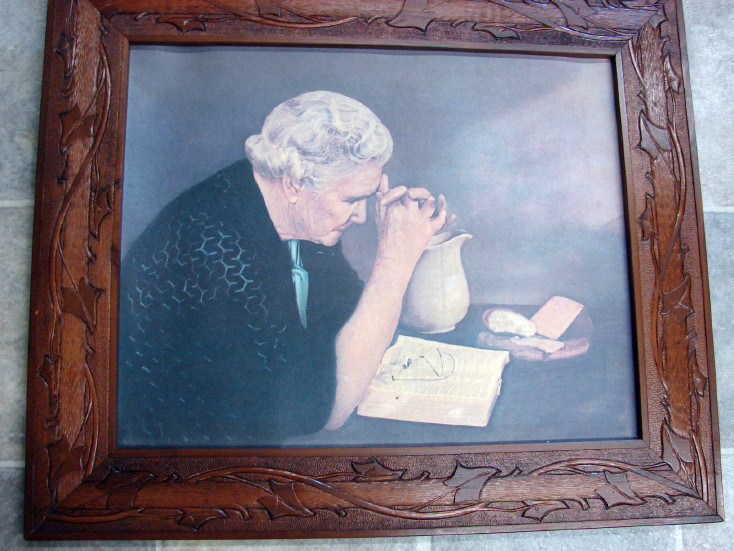 Vintage 1970&#8217;s Grace &#038; Gratitude Wood Carved Framed Prints Man Woman Praying, Moose-R-Us.Com Log Cabin Decor