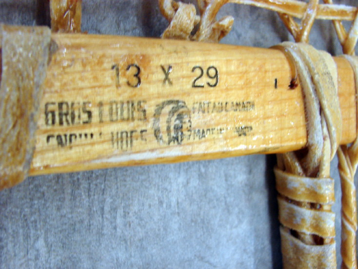 Vintage Rawhide Wood Gros Louis Bear Paw Snowshoes Leather Strap Bindings Canada, Moose-R-Us.Com Log Cabin Decor