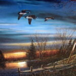 Jim Hansel Oversized Sofa Size Complete Serenity Log Cabin Geese Sunset Oak Framed Matted Artwork - Image 3
