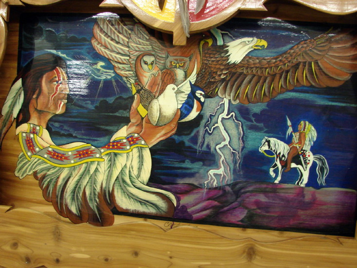 Vintage Large Native American Indian Painting Shadow Box Dream Catcher Ojibwe, Moose-R-Us.Com Log Cabin Decor