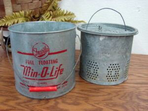 Vintage Galvanized Tin Frabill's Full Floating Min-O-Life Minnow Bucket Complete