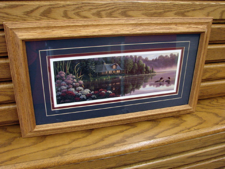 Kim Norlein Loons Cabin Sunrise Beside Still Waters Artwork Wood Framed Matted, Moose-R-Us.Com Log Cabin Decor