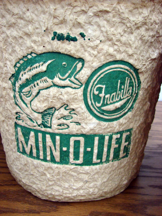 Vintage Buckets Graphic Minnow Bucket Paper Mache Pulp Bait Bucket, Moose-R-Us.Com Log Cabin Decor