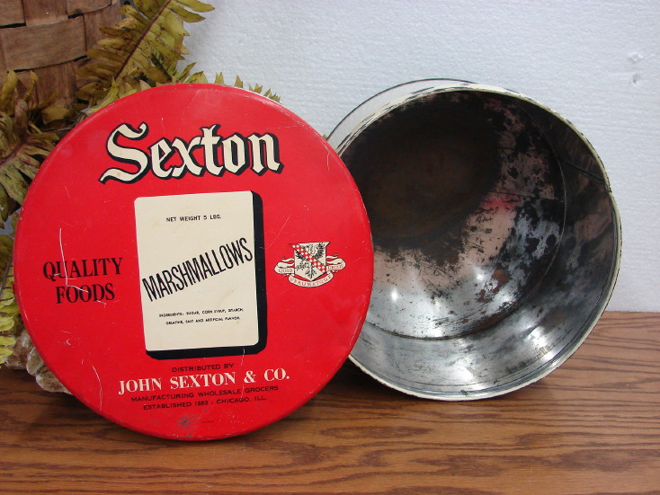 Vintage Sexton Marshmallow Tin 5 Pounds Cabin Decor Lake Campfire