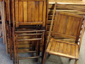 Set/4 Antique Simmons Wood Fold Up Chair Folding Chair w/ Slat Seat Back