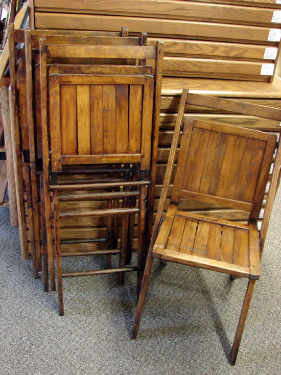 Set/4 Antique Simmons Wood Fold Up Chair Folding Chair w/ Slat Seat Back