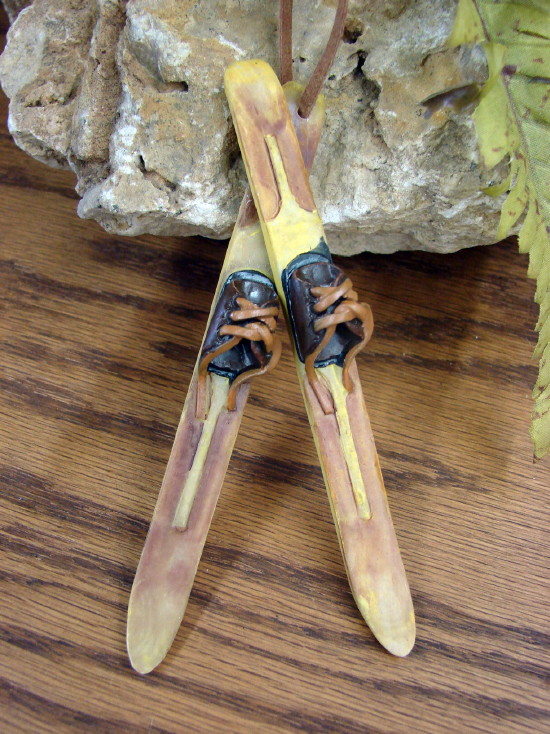 Detailed Resin Wooden Antique Skis and Bindings Ornament, Moose-R-Us.Com Log Cabin Decor