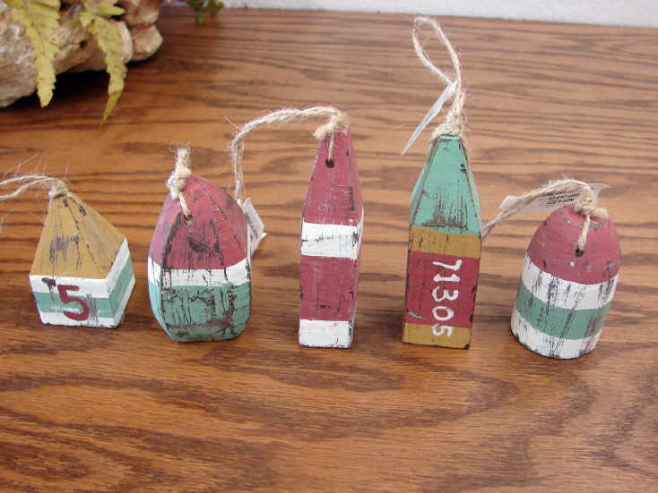 5 Chunky Antiqued Driftwood Wood Buoy Beach Theme Decor Ornaments