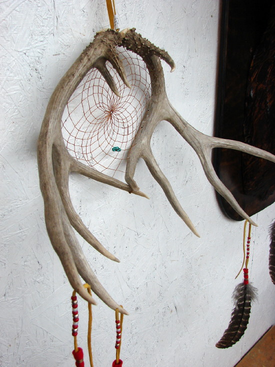 Authentic Ojibwe Native American Indian Spirit Dream Catcher Antler Turkey Feather Point, Moose-R-Us.Com Log Cabin Decor