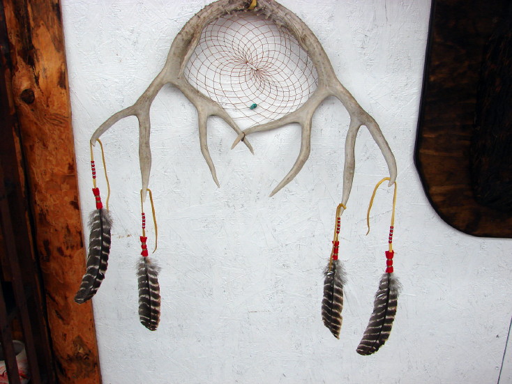 Authentic Ojibwe Native American Indian Spirit Dream Catcher Antler Turkey Feather Point, Moose-R-Us.Com Log Cabin Decor