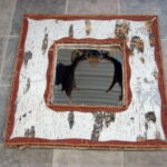 Vintage MN Ojibwe Indian Birch Bark Red Twig Mirror 24 x 24