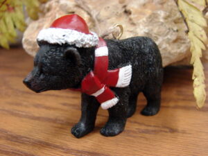 Detailed Resin Santa Hat Scarf Walking Black Bear Ornament