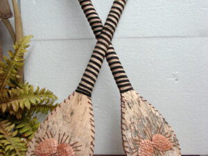 Birch Bark Canoe Paddle Set/2 Birch Bark Paddles with Birch Pine Cone