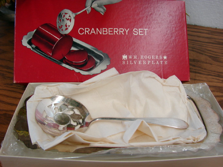 Vintage Box WM. Rogers Silverplate Cranberry Set Serving Spoon Plate, Moose-R-Us.Com Log Cabin Decor