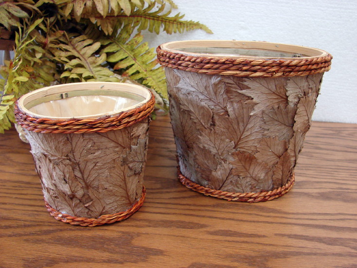 Real Leaf Layered Jute Trim Wood Lined Basket Wedding Plant Arrangement Baskets, Moose-R-Us.Com Log Cabin Decor