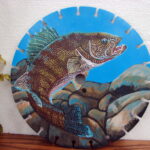 Hand Painted Walleye Fish Painting Original Pat King Saw Blade Segment #88 - Image 2