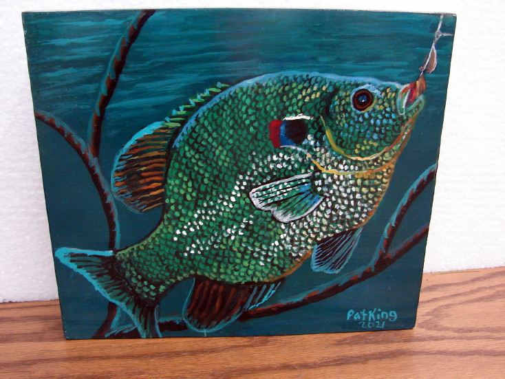 Hand Painted Panfish Fish Painting Original Pat King Wood Frame Bluegill #86, Moose-R-Us.Com Log Cabin Decor