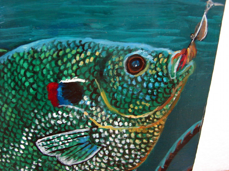 Hand Painted Panfish Fish Painting Original Pat King Wood Frame Bluegill #86