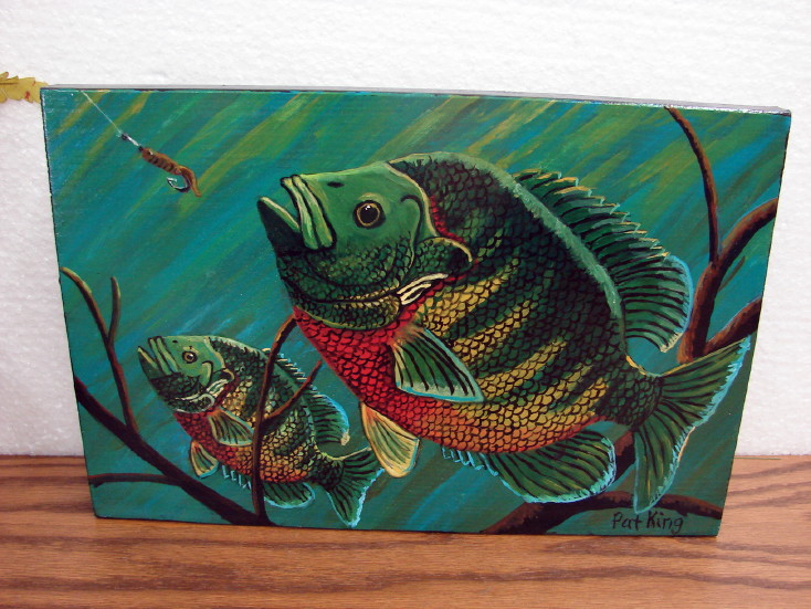 Hand Painted Panfish Fish Painting Original Pat King Wood Block Sunfish Bluegill #83, Moose-R-Us.Com Log Cabin Decor