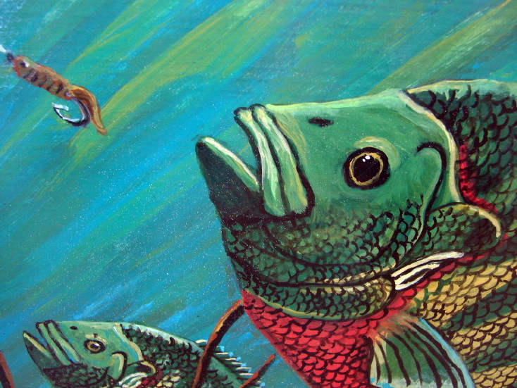 Hand Painted Panfish Fish Painting Original Pat King Wood Block Sunfish Bluegill #83, Moose-R-Us.Com Log Cabin Decor