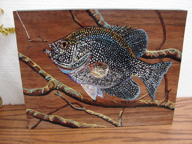 Hand Painted Panfish Fish Painting Original Pat King Wood Frame Crappie #85  -  Log Cabin Decor