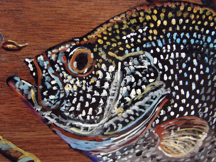 Hand Painted Panfish Fish Painting Original Pat King Wood Frame Crappie #85, Moose-R-Us.Com Log Cabin Decor