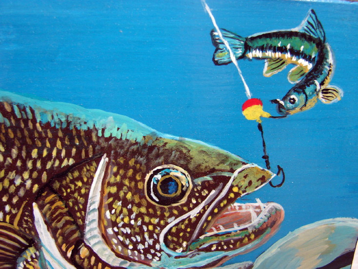 Hand Painted Walleye Fish Painting Original Pat King Wood Block #82, Moose-R-Us.Com Log Cabin Decor