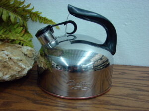 Vintage Copper Bottom Revere Ware 2 Qt Tea Pot Kettle Whistling Stainless Teapot