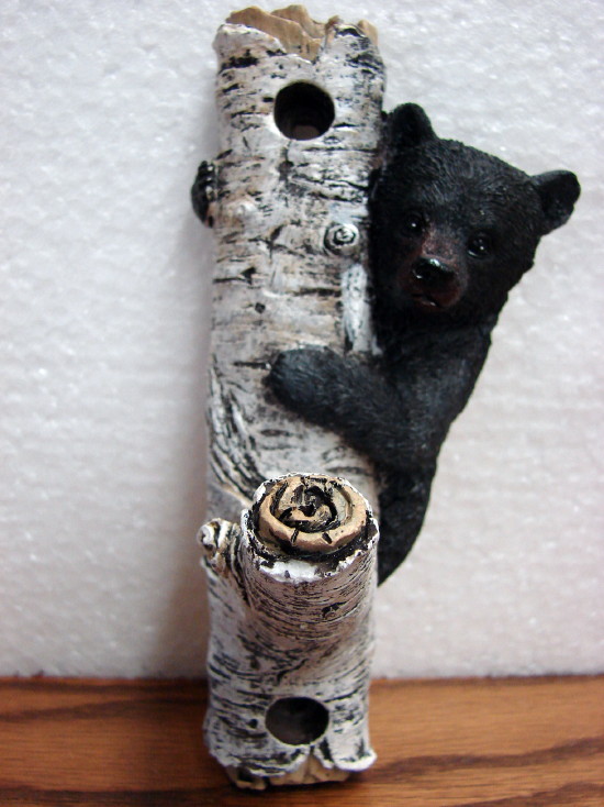 Black Bear Cub Birch Bark Log Wall Hook Single Peg Rack, Moose-R-Us.Com Log Cabin Decor
